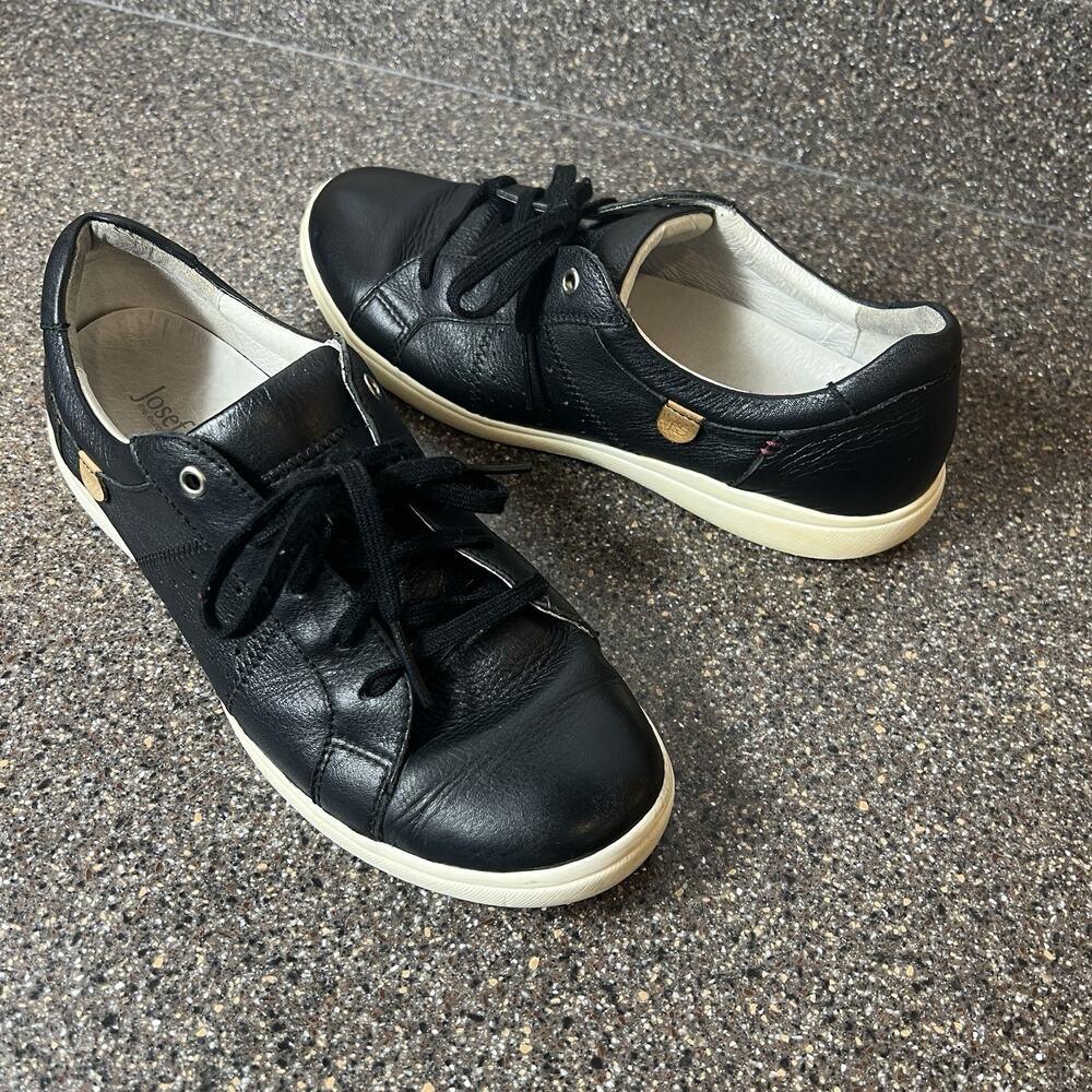 Josef Seibel Womens Sz EU 39 US 8 Shoe Sneaker Black Leather Comfort Low Lace Up